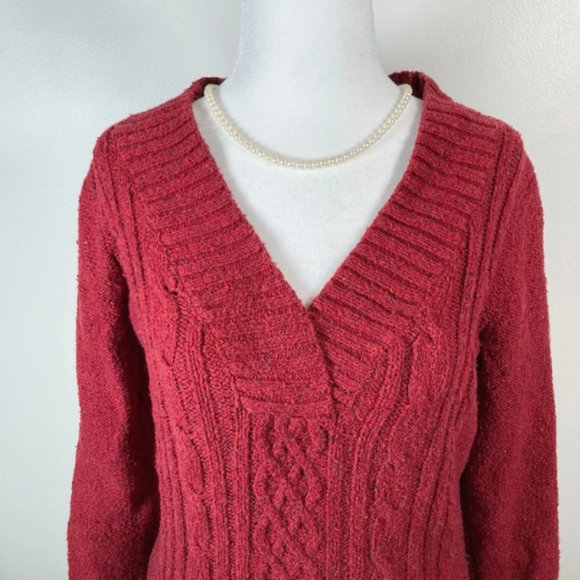 ST. JOHN’S BAY Dark heathered red chunky cable knit sweater PETITE SMALL MEDIUM - Picture 3 of 12